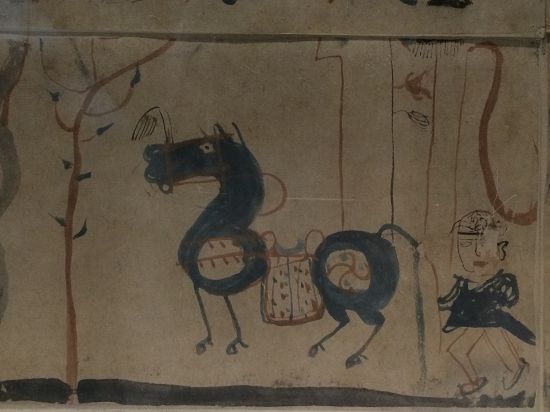 中国保存最早的纸本画――吐鲁番阿斯塔那塔墓出土的《晋人生活图》中也有马的形象(局部)