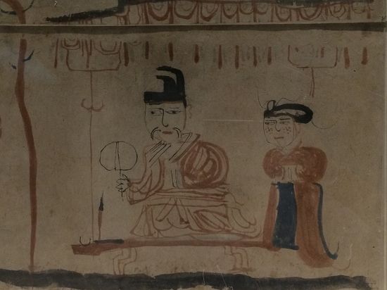 中国保存最早的纸本画――吐鲁番阿斯塔那塔墓出土的《晋人生活图》中也有马的形象(局部)