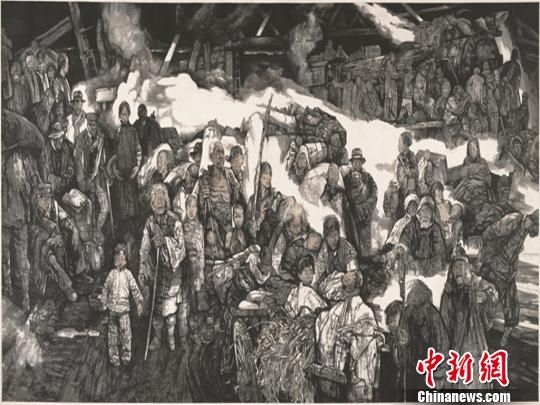    图为总政中国人民革命军事博物馆创作员，一级美术师，中国美协理事陈钰铭参展作品《我的家在东北松花江上》。