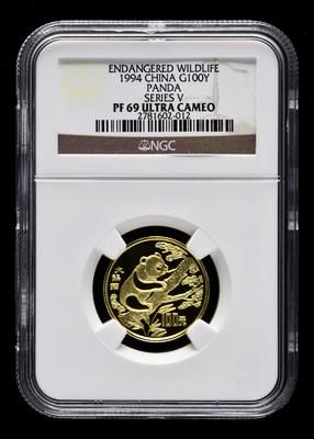 1994年珍稀动物第(4)组-大熊猫8克精制金币一枚(实铸量：753枚、NGC PF69)。