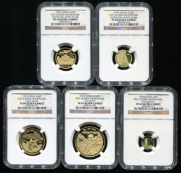 1993年拥有一片故土中国名胜精制金币五枚一套(发行量：2003套、含1盎司、1/2盎司、1/4盎司、1/10盎司、1/20盎司各一枚、原盒、带证书、NGC PF69)