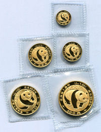 1983年熊猫普制金币五枚