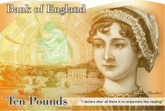 新版10英镑纸币将印有英国作家简·奥斯汀的头像。