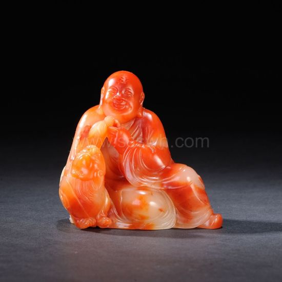 洪建国作结晶性芙蓉石伏狮罗汉摆件 第20届海峡艺交会作品