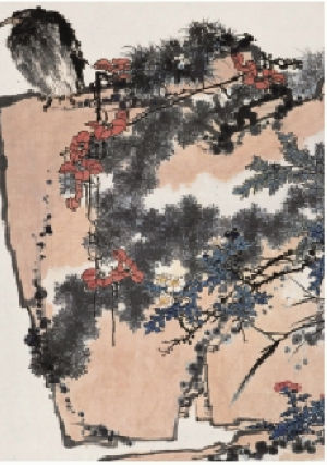 潘天寿《鹰石山花图》