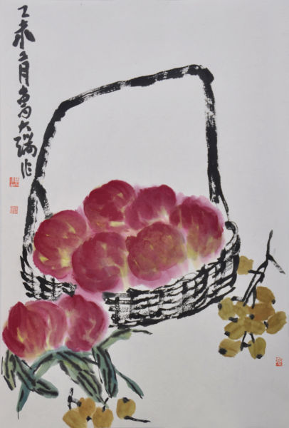 寿桃--纸本设色--70×47cm--2015年 曹大瑞