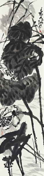 墨荷-(四条屏之一)--纸本墨笔--136cm×34cm--2015年