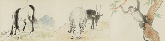 徐悲鸿 十二生肖册（选三） 册页纸本 4600万元 北京匡时2014秋拍