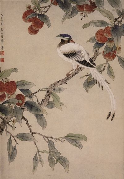 荔枝绶带立轴，纵51厘米，陈之佛绘，南京博物院收藏
