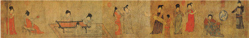 唐 周昉， 绢本设色 纵33.7厘米 横204.8厘米 北京故宫博物院藏