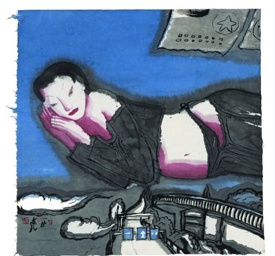通往城市的路B6 纸本彩墨 90cm×90cm 2007年