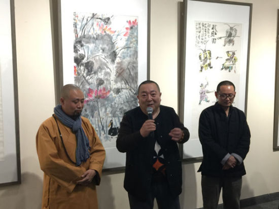 展览开幕式现场：画僧演旭、董浩、白岩峰（自左至右）