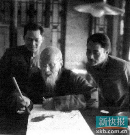 1951年,黄苗子与齐白石、叶浅予