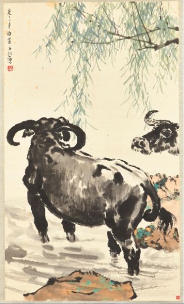 徐悲鸿(1895-1953年)《水牛涉水》