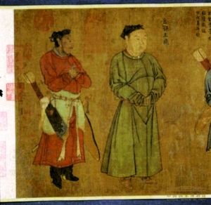 《中兴四将图》局部，南宋 刘松年，描绘刘光世、韩世忠、张俊、岳飞四位南宋名将的人物画，现藏于中国国家博物馆。