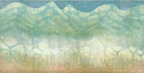 曾佑和（1924年生）《颠倒瀑布》，约 1990 年代作，估价：10 万至 15 万港元／1 万 3,000 至 1 万 9,000 美元。 曾佑和在此作中以其独创的「缀画」拼贴技术描绘夏威夷群岛最壮丽的瀑布之一。