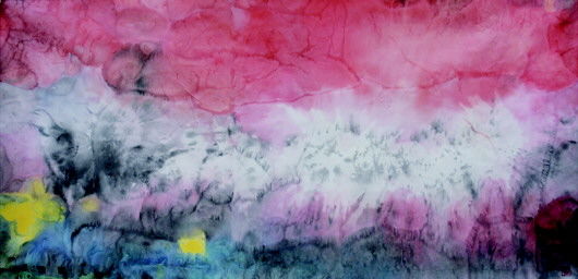 现代水墨画《夕照雪山》