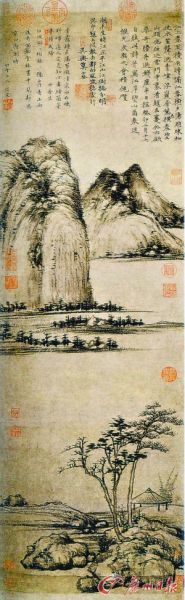 元 倪瓒 《江岸望山图》 111.3cmx33.2cm 中国画
