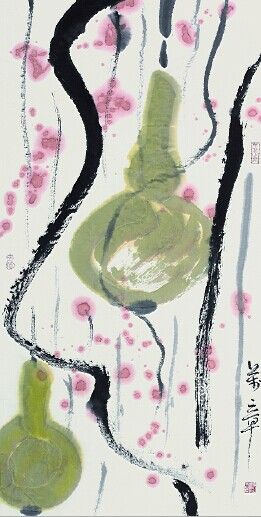朱万章《秋雨·葫芦》，纸本设色，96x53厘米，2014年