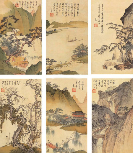 溥心畬-古意山水-（六帧）-镜心-设色绢本