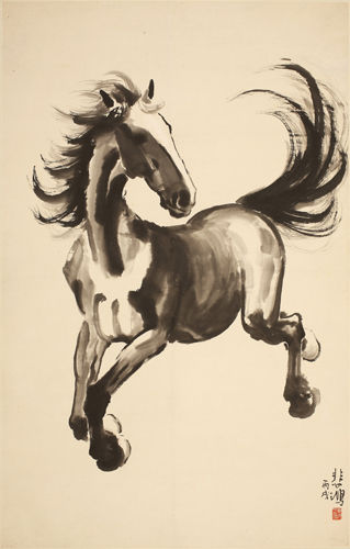 徐悲鸿 《跃马图》 立轴 1946年作 纸本墨笔 纵100厘米 横63厘米