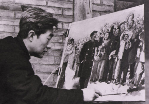 1951年，徐悲鸿在家中创作《毛主席在人民中》