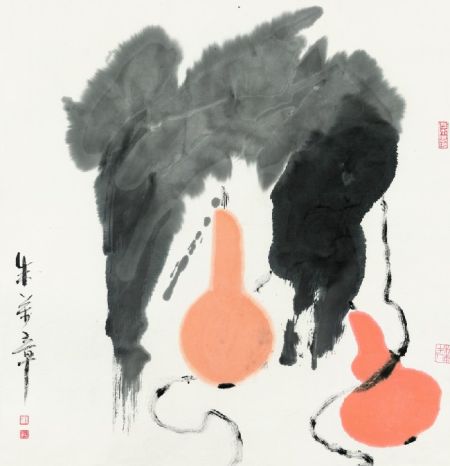 朱万章 白石诗意，纸本设色，68x68厘米