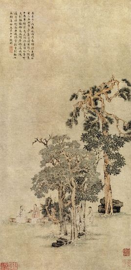 天津博物馆藏文徵明《松下高士图轴》