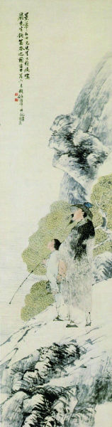 任颐《人物故事图》屏，纸本（四屏），淡设色，每条纵182.1厘米，横48