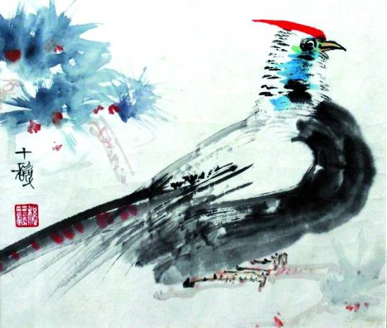 程十发 《锦鸡》