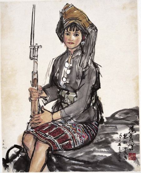黎族女民兵 1973年 黄胄