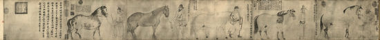 李公麟《五马图》卷（局部） 纸本、白描，日本东京私人收藏