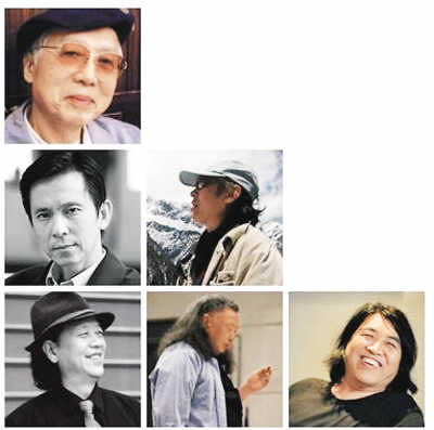 与雅昌艺术网“中国艺术品鉴证备案服务”签约的部分画家（从左到右）：第一排：杨之光；第二排：何家英、彭先诚；第三排：尼玛泽仁、石虎、杨明义