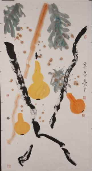 朱万章《夏秋之间》，纸本设色，136x68厘米，2013年