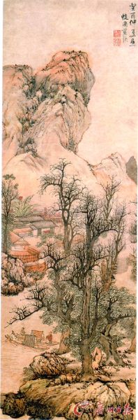 蓝瑛《秋山渔隐图》（中国画）140cm×45cm
