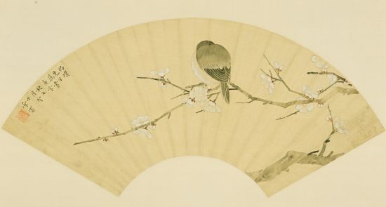 寒梅冻雀图扇