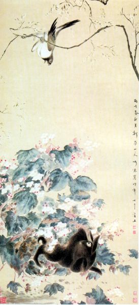 图2 华嵒《海棠禽兔图》 北京故宫博物院藏
