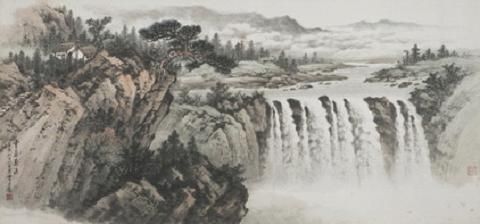 黄君璧 《云岩飞瀑》 68×145cm 