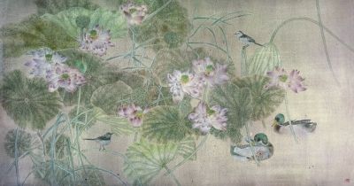 江宏伟 《荷塘》 纸本设色 91.5×174厘米 2009年 （广州嘉德供图）