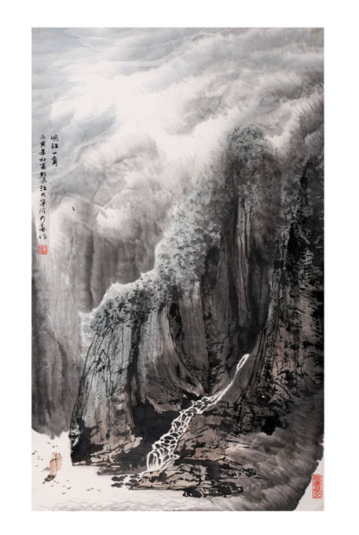 峡江一角-童乃寿-1986年-纸本中国画（98×60cm）