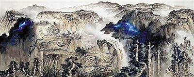 以2.5亿元成交的张大千巨幅《泼彩山水》被指赝品。（资料图片）