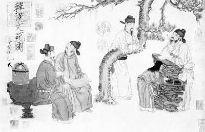 《唐·文苑图》复制品(局部)(资料图片)