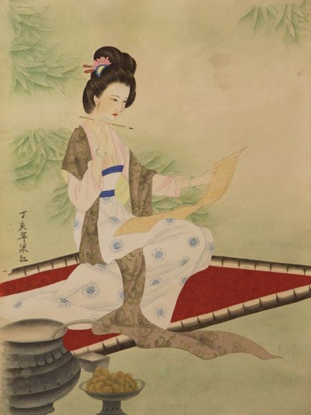 画家梁红展出作品《仕女》