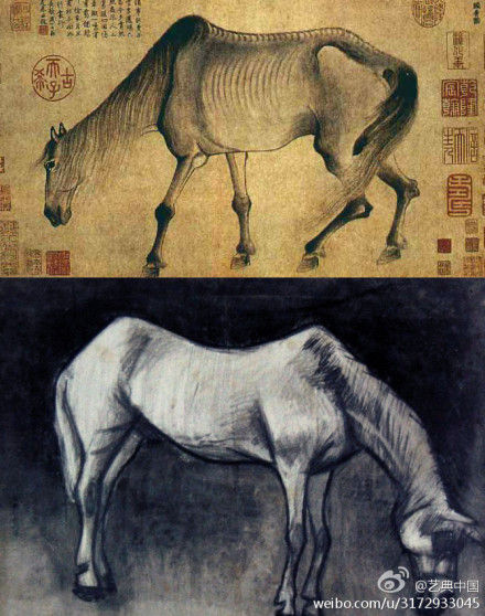 南宋画家龚开的《骏骨图》和梵高的《老马》