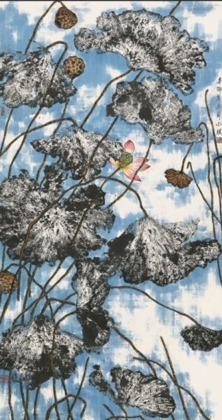 程小琪《荷语·秋系列之二》，纸本设色，180×98厘米，2011年