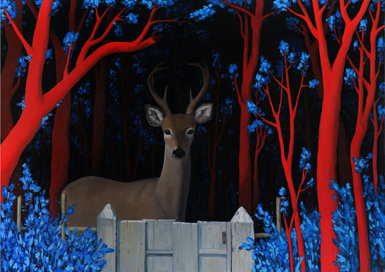张占占，《你好鹿先生之一》，布面油画，100x140cm，2014年