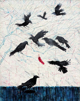 九只乌鸦，一颗红心》100×80cm 布面油画 2009