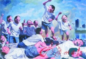 岳敏君《自由引导人民》（布面油画）240cm×370cm