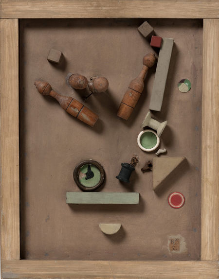 《九柱戏图》(Merz Picture 46 A. The Skittle Picture)，1921 © Kurt und Ernst Schwitters Stiftung, Hannover, Sprengel Museum Hannover/ DACS 2012 供图