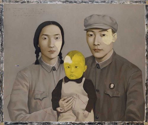 张晓刚《血缘──大家庭：全家福2号》 1993年 油画画布 画框 110×130厘米。